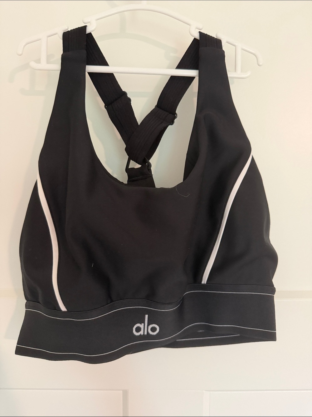 ALO Yoga Black Swim Top with White Trim